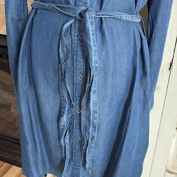 Lily Sky dark denim chambray dress button down tie waist long sleeve - Picture 5 of 16